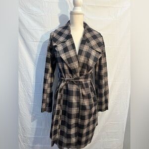 Brown Plaid Trench Coat with Belt